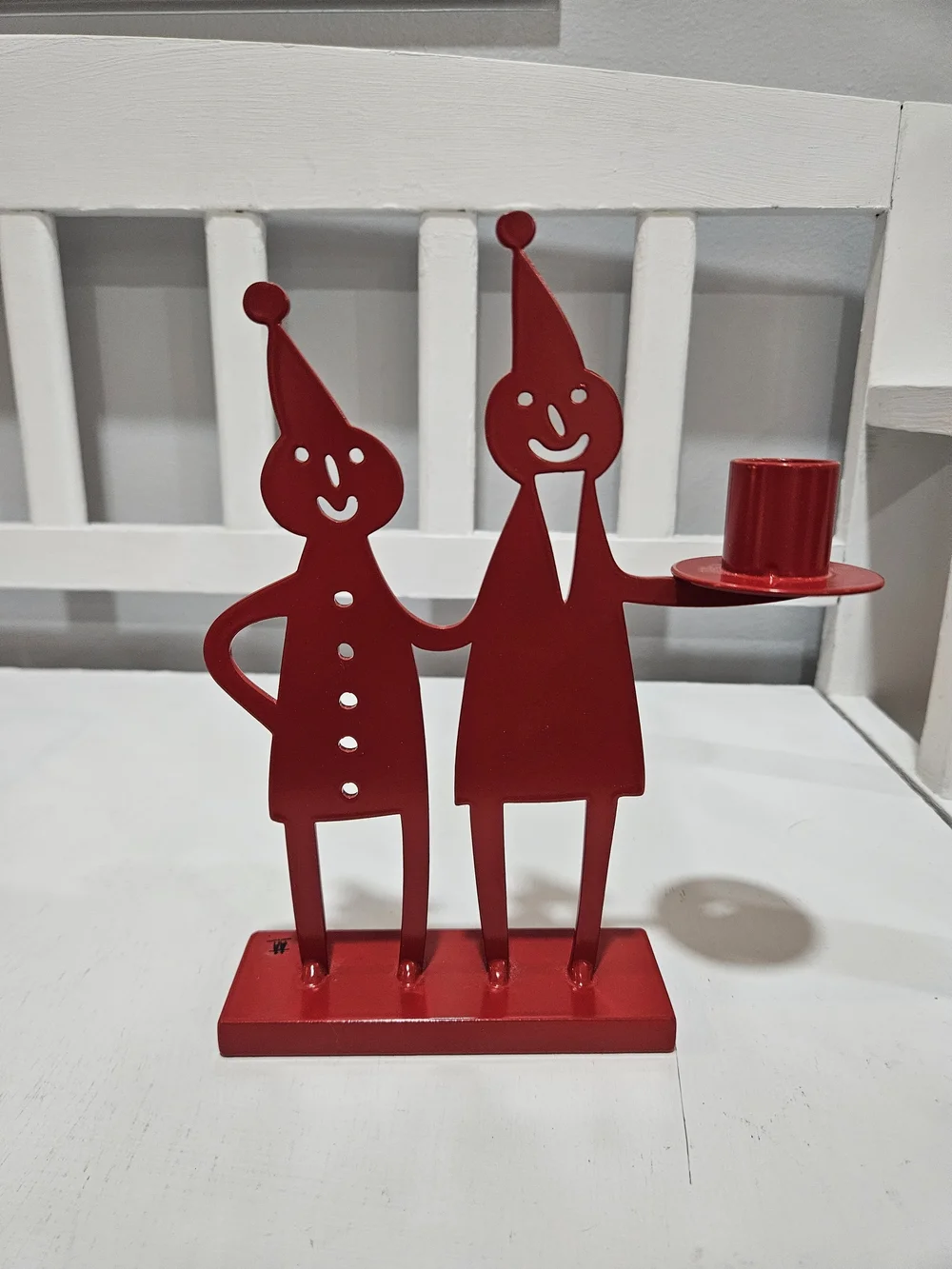Bengt & Lotta Red Metal Santa Couple Candle Holder, Sweden - Picture 3 of 7
